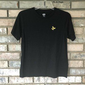 Peanuts Uniqlo UT Charlie Brown Black Yellow Embroidered T-Shirt Top Size XS